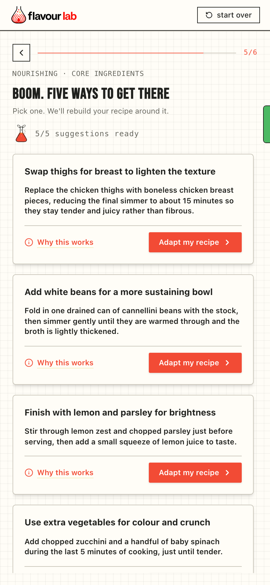 Flavour Lab suggestions for a nourishing chicken stew, with practical changes and short explanations