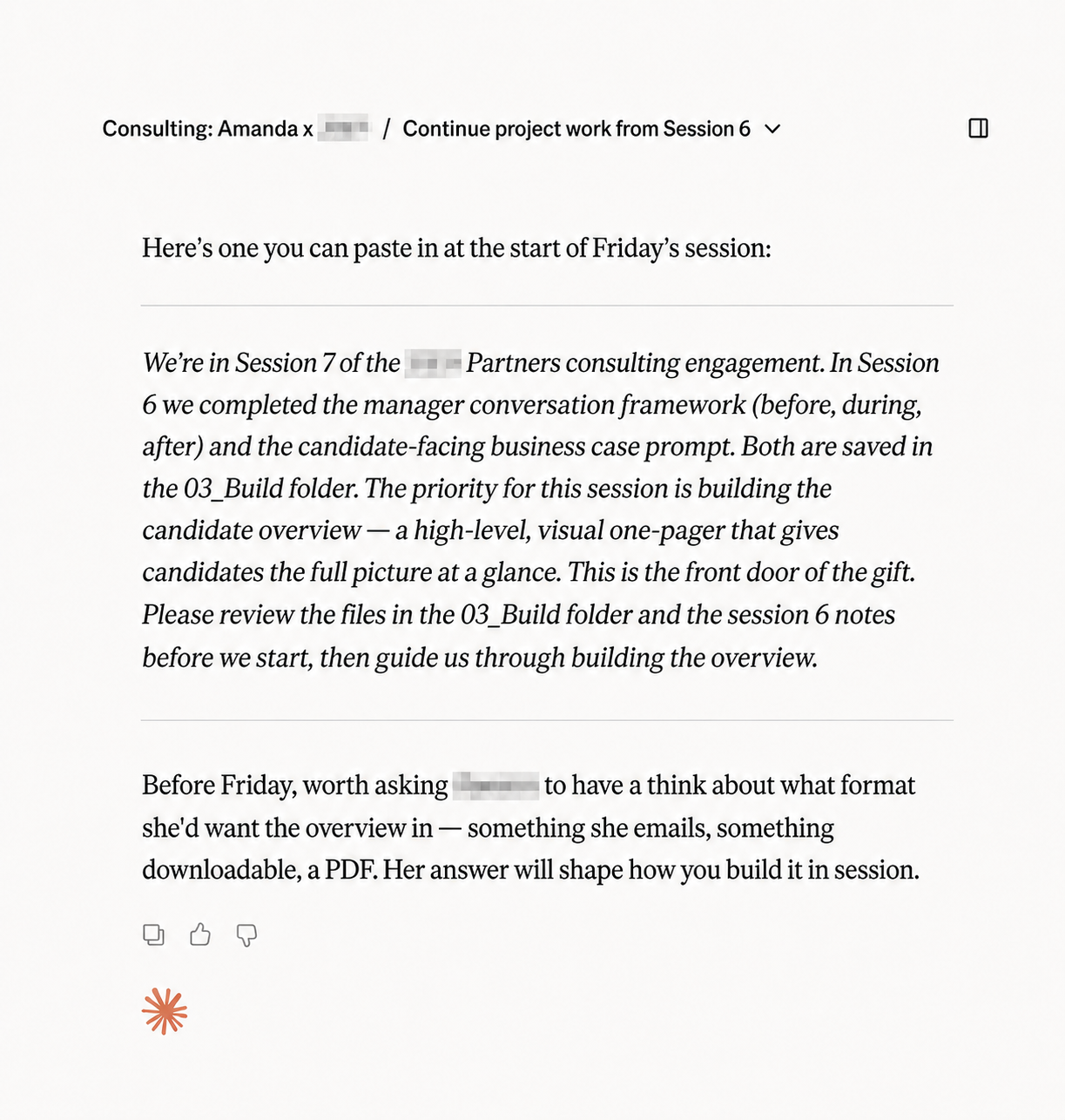 Session handoff prompt written by Claude